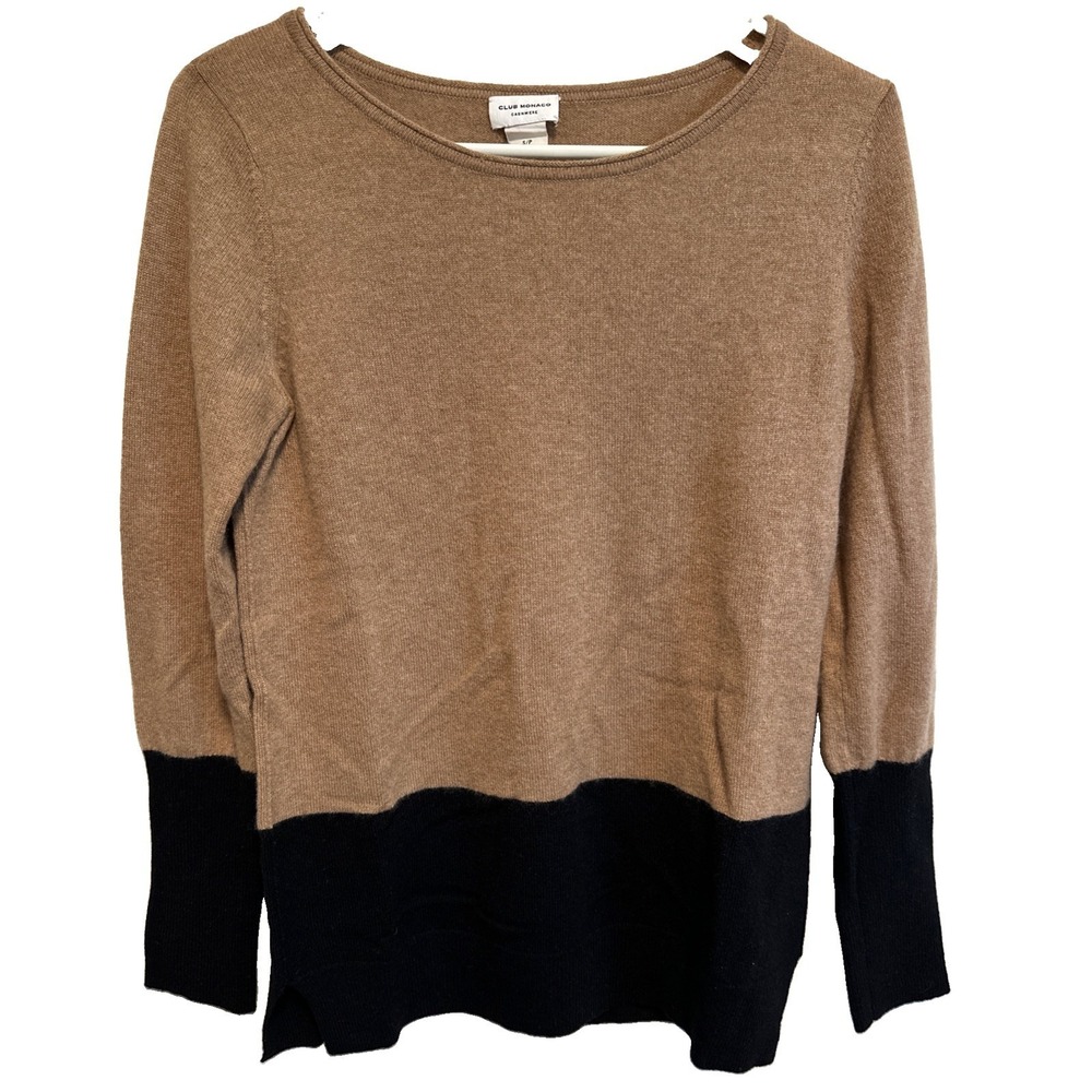Club Monaco Cashmere Women's Sweater Sz Small Black And Tan Two Tone